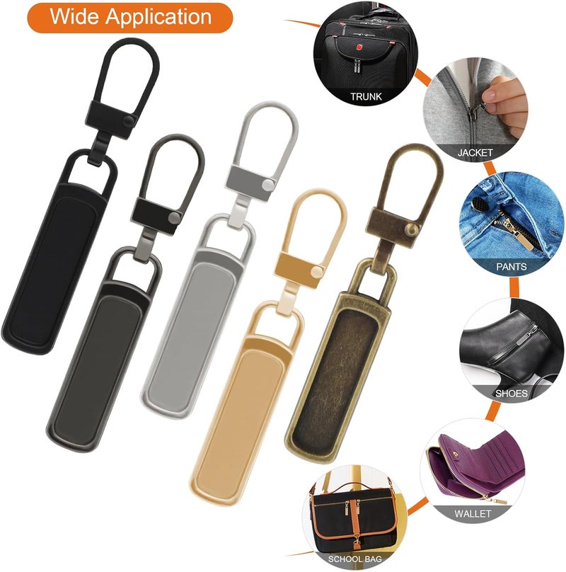 FENGWANGLI Zipper Pull Replacement for Small Holes, 10 Pieces Detachable Tiny Zipper Replacement Slider for Luggage Jackets Backpacks Boots Purse Coat Pants(Silver, Black, Gold, Gun Black) - Image 5